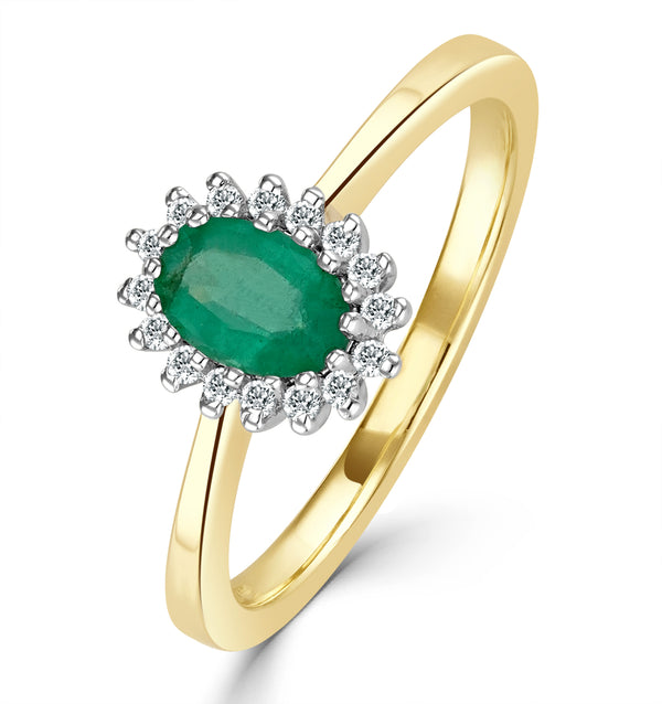 Emerald 6 x 4mm And Diamond 9K Gold Ring A3205